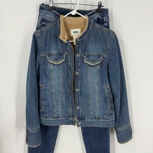 Old Navy vintage 2003 classic Sherpa lined denim  collarless Jacket M